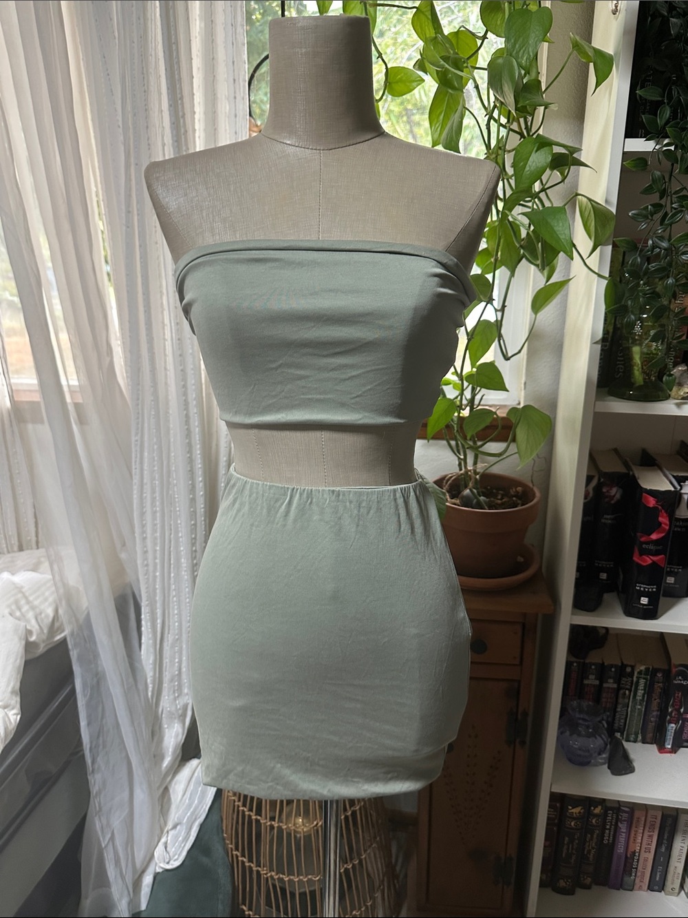 Sage Green Strapless Two-Piece Mini Set